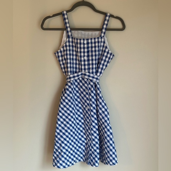 Kelly’s Kids Girls Blue Gingham Dress Size 16 Tie Waist Spaghetti Strap Dress - Picture 6 of 7